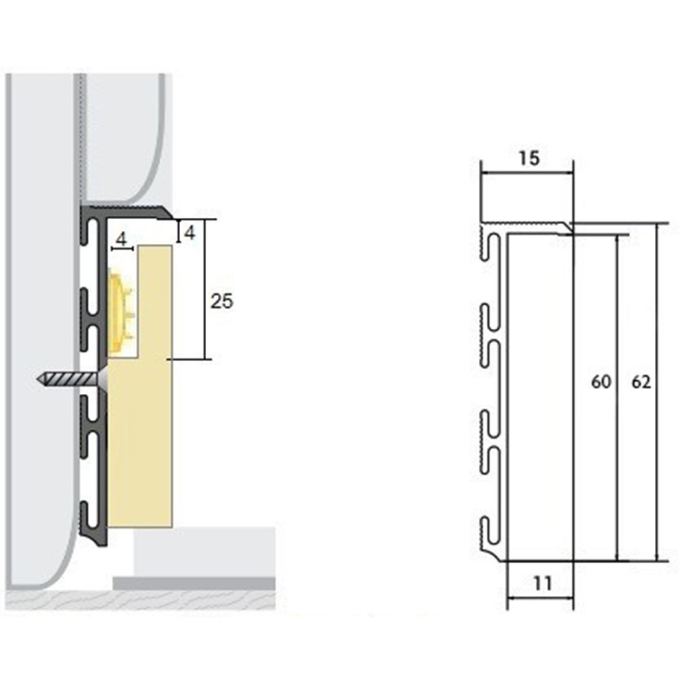 Inserție din MDF pentru benzi LED pentru o plintă ascunsă de 60 mm 2m