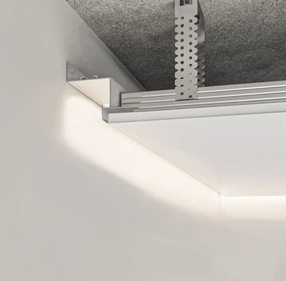 Profil distanțier umbră LED cu difuzor pentru tavane din gips-carton 40х50 mm alb